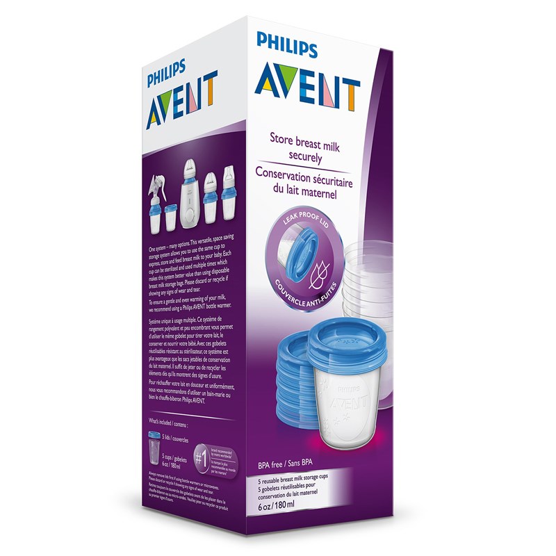 Cốc trữ sữa mẹ Avent (5 x 180ml) SCF619/05