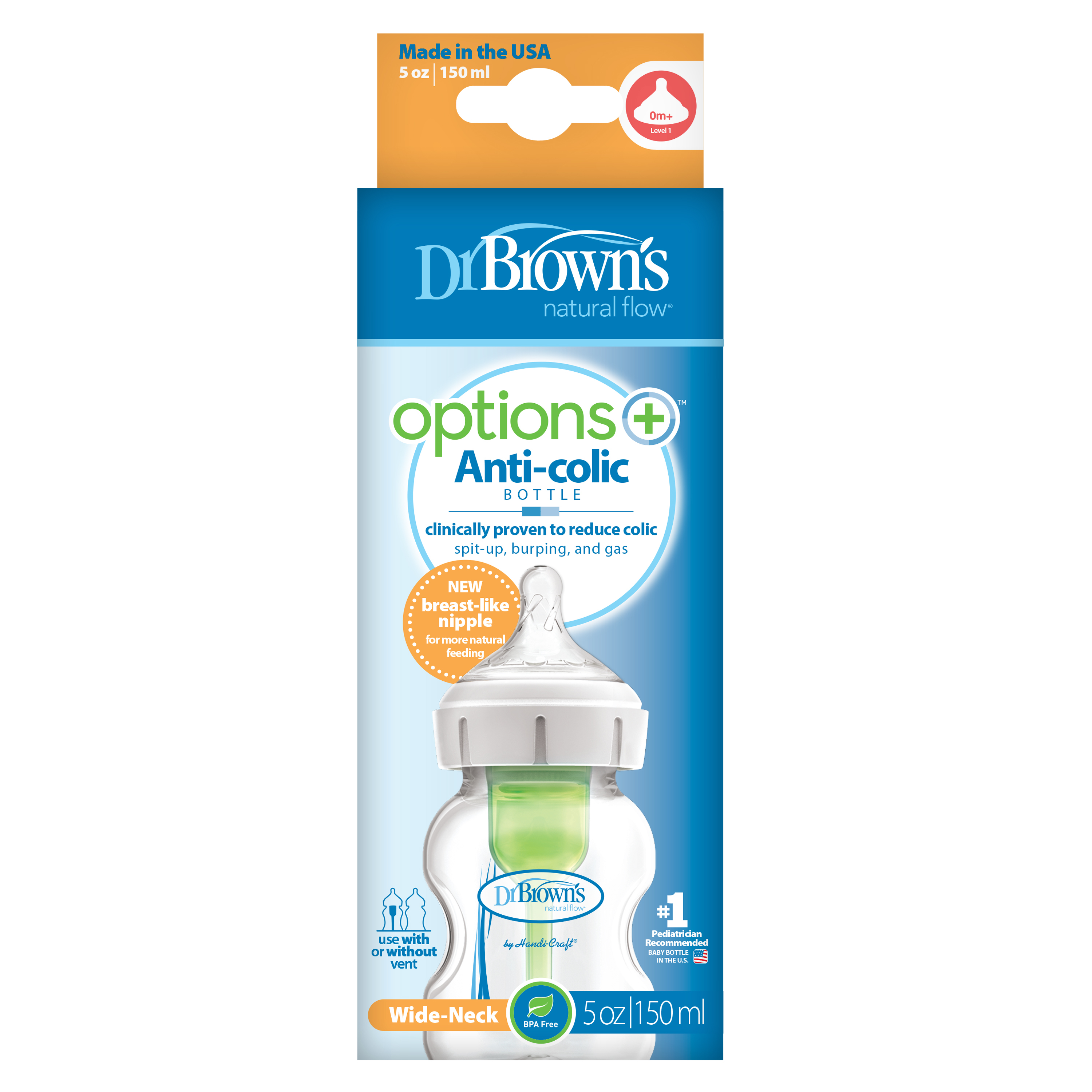 Bình sữa Dr Brown's Options Plus cổ rộng nhựa PP (150ml)