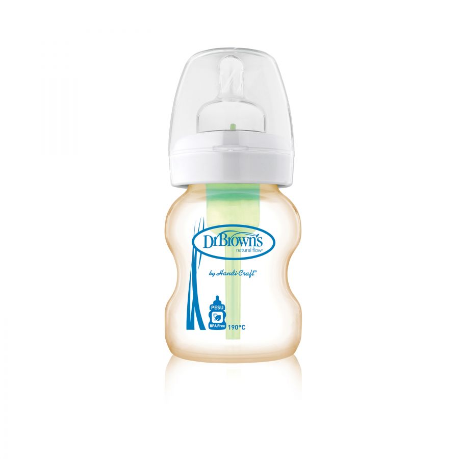 Bình sữa Dr Brown's nhựa PESU cổ thường options hồng (150ml)