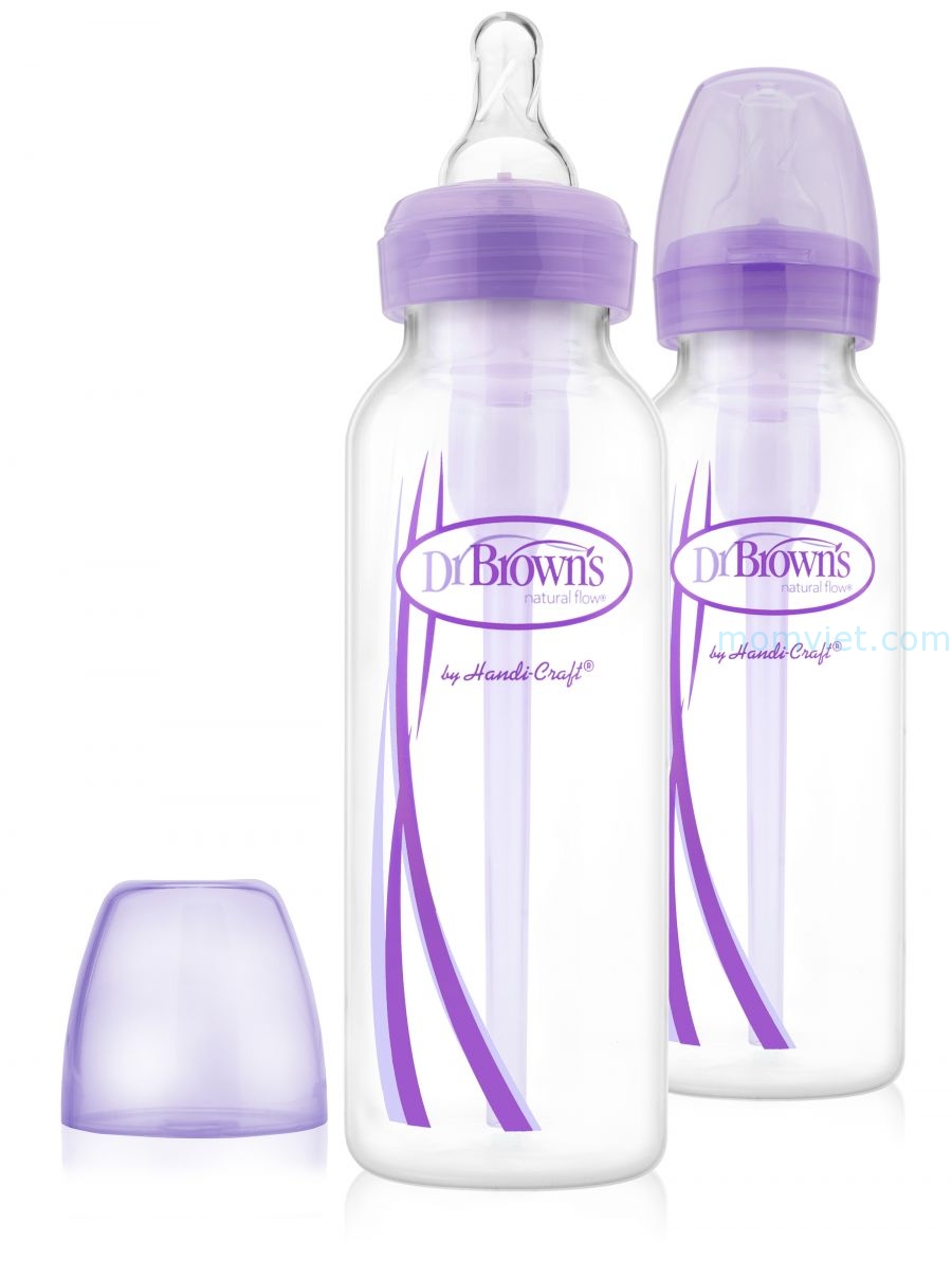 Combo 2 bình sữa Dr Brown's nhựa cổ thường options tím (250ml)