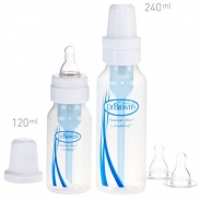 Combo 2 bình sữa cổ thường 120ml & 250ml Dr Brown's tặng 2 núm ty silicone (3m+)