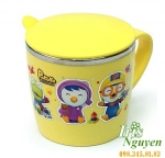 Cốc inox Pororo màu vàng có nắp