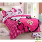 Bộ chăn ga gối hoạt hình cotton lụa Hello Kitty
